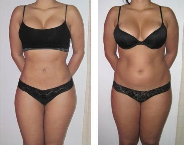 The transformation of a woman's figure after a diet drink